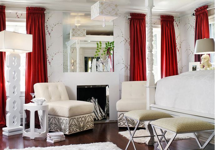 Belle pièce de vie rideau de couleur rouge