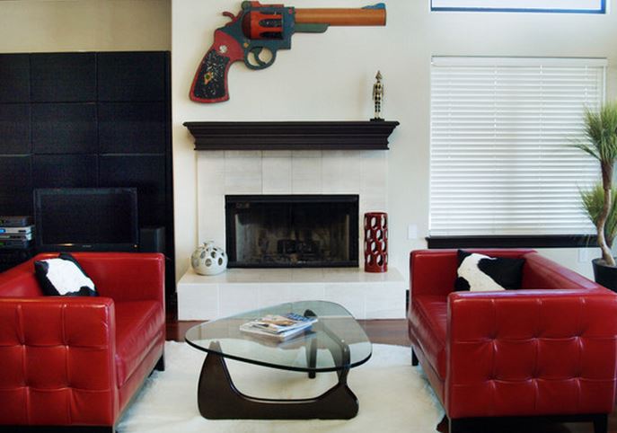 decoration salon avec canapé rouge